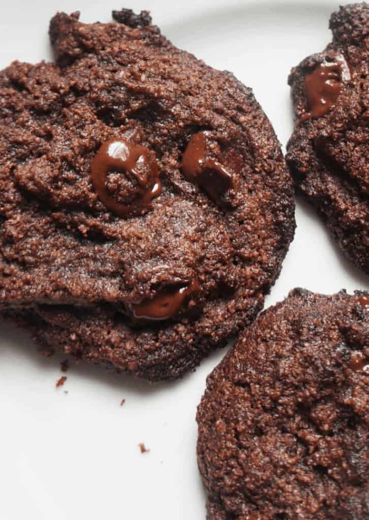 close up of Keto Double Chocolate Chip Cookies 1