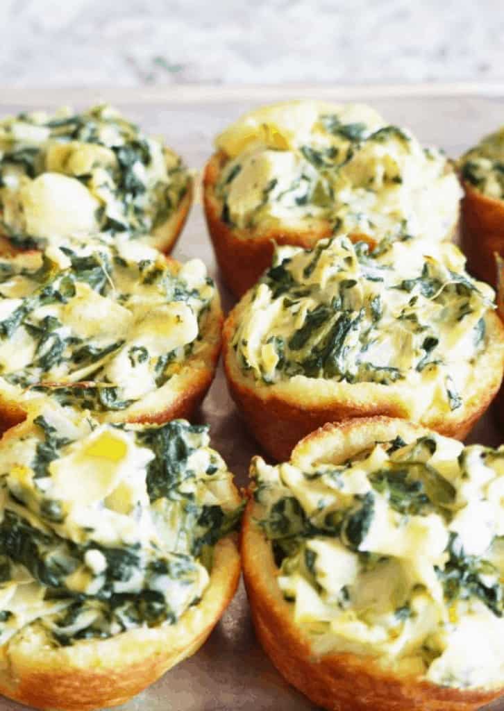 Clean Keto Spinach Artichoke Tartlets in rows