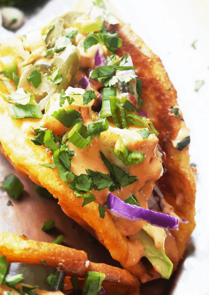 close up of keto fish tacos