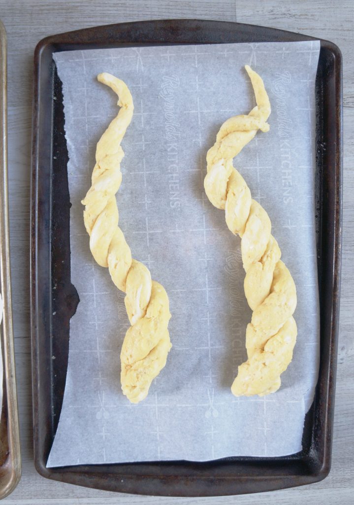twisted dough on a baking sheet