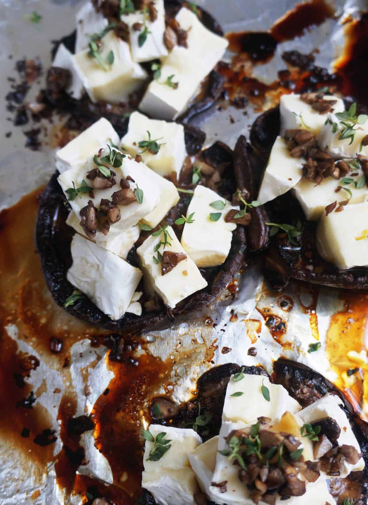 Keto Brie and Thyme Stuffed Portobello Mushrooms with Crisped Shallots