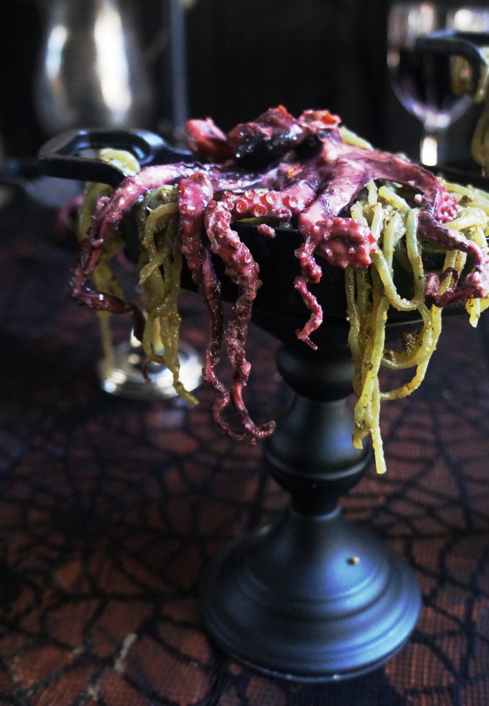 side shot of Keto Halloween Octopus in a bowl