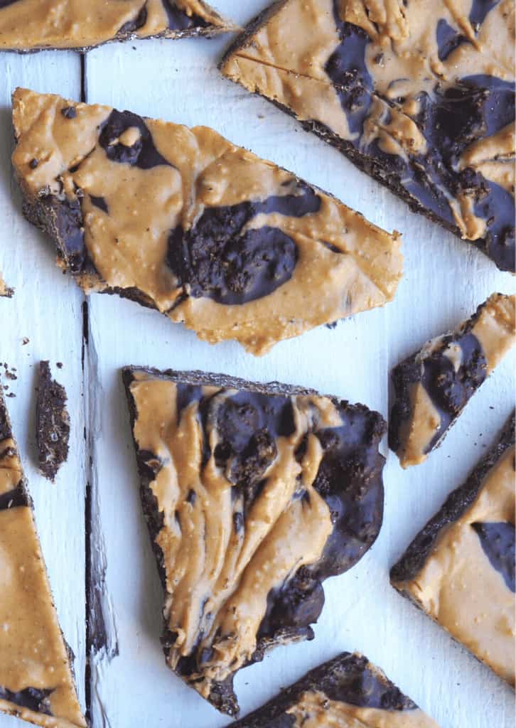 top down shot of Keto Peanut Butter Chocolate Bark