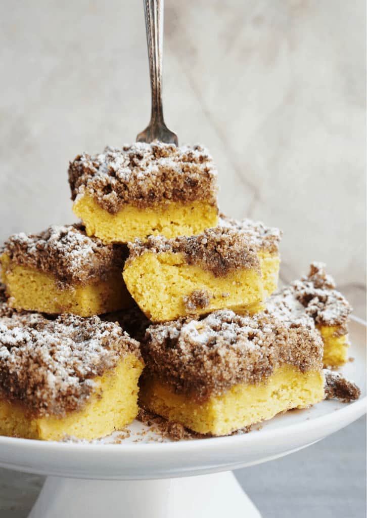 Cake squares stacked up