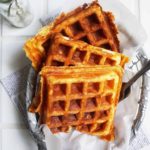 finished keto chaffles in a wire basket