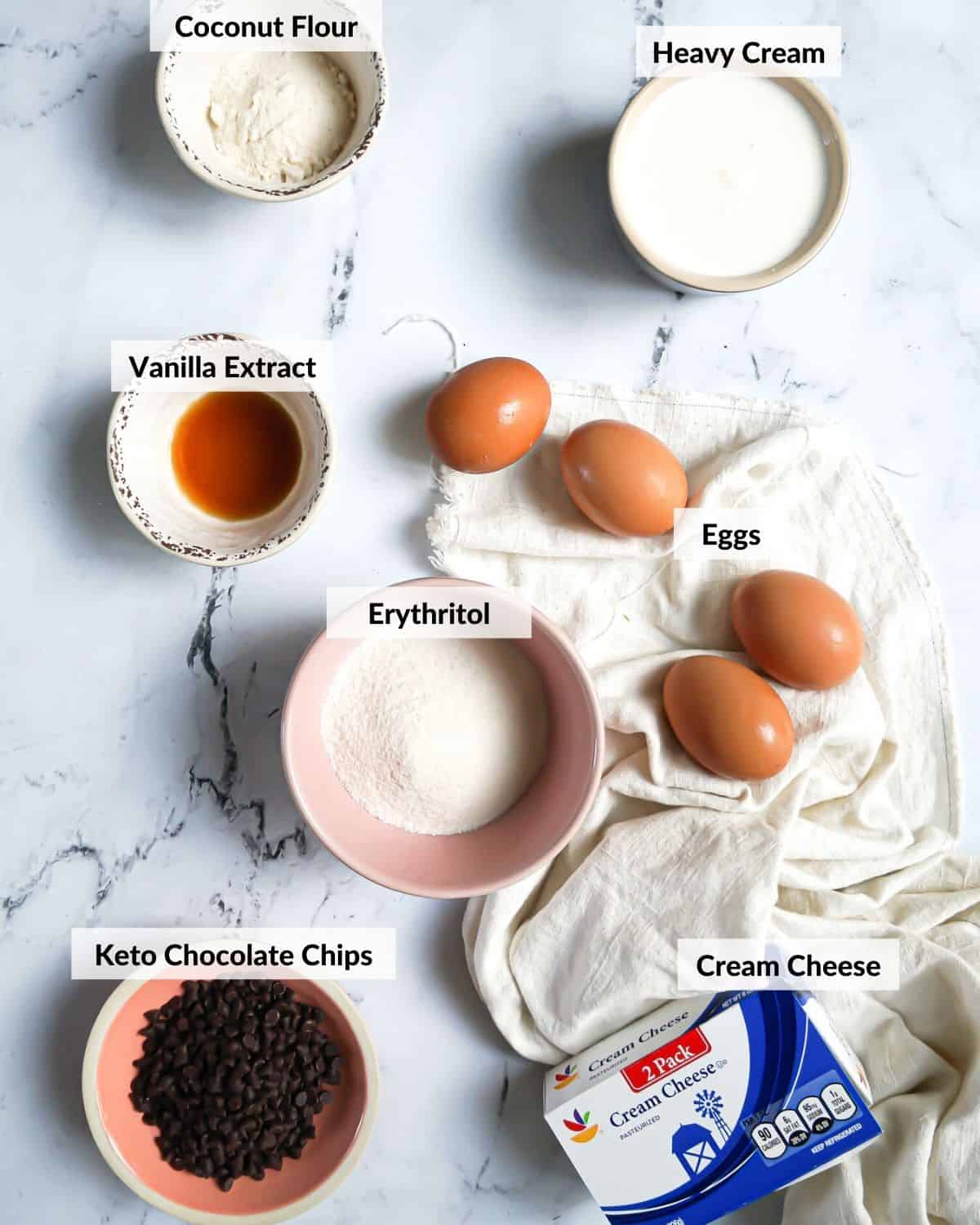 filling ingredients measured out into separate bowls on a counter